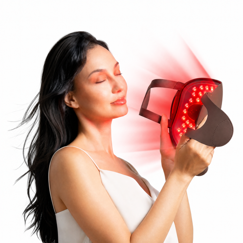 NOORA Red LED Light Therapy Face Mask for hormonal acne, premium at-home wellness device with 336 LEDs across forehead, cheeks, chin, and jawline